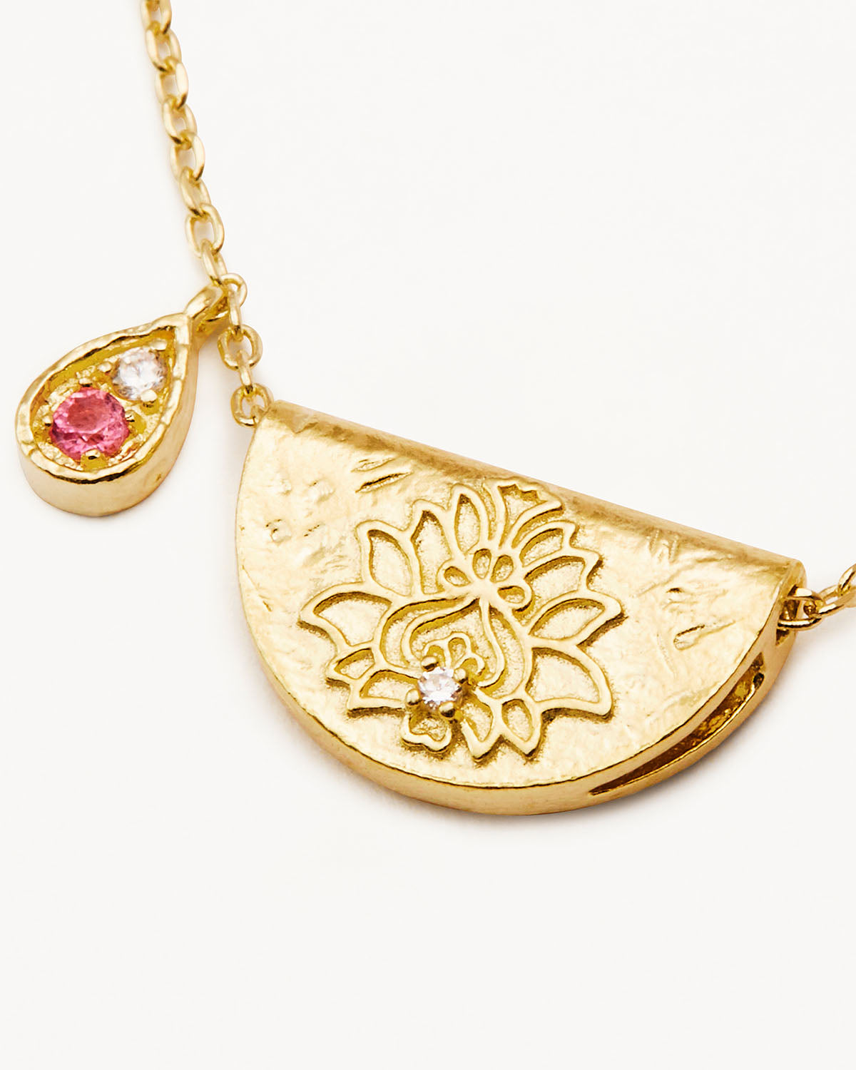 18k Gold Vermeil Lotus Birthstone Necklace - October - Pink Tourmaline